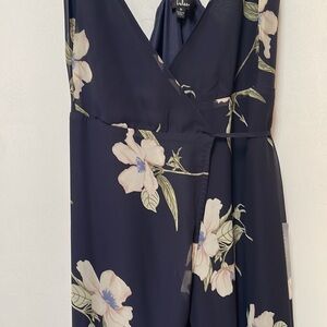 Lulu’s all mine navy floral print high-low wrap dress